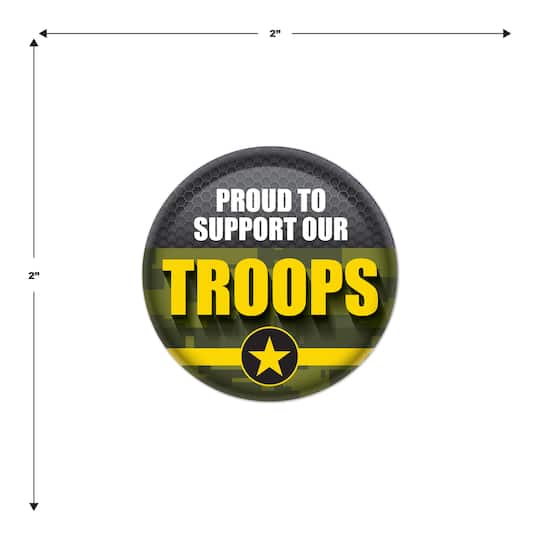Beistle 2" Green Camouflage Proud To Support Our Troops Buttons, 6ct.